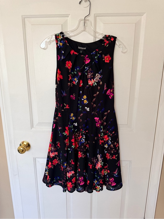 Express Other - Express Girls' Black Floral Dress with Pink, Red, Blue and Purple Blooms